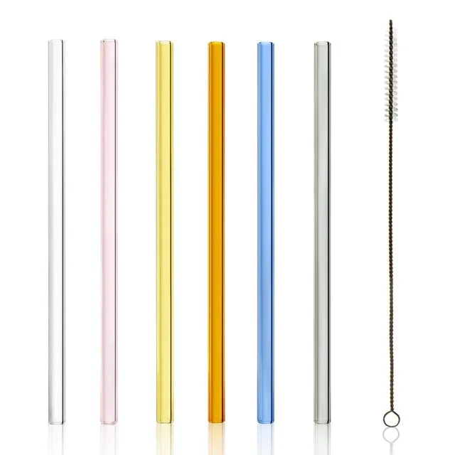 Stölzle Lausitz Pailles en verre colorées, lot de 6, avec brosse de nettoyage