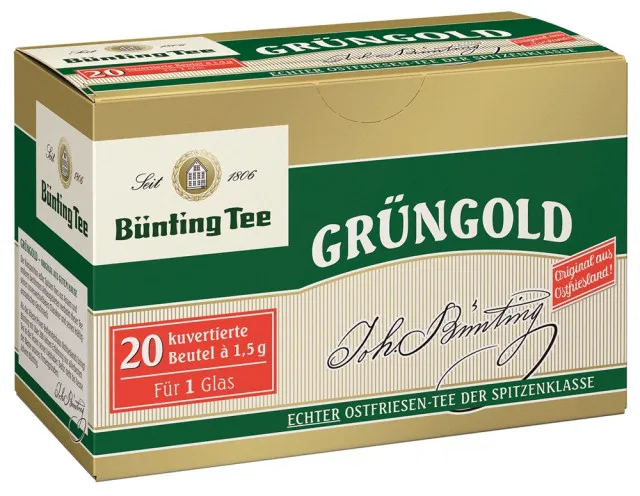 Thé Bünting Grüngold Thé de Frise orientale 20 x 1,5 g sachets de thé emballés