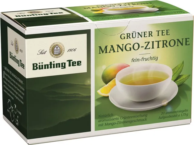 B&uuml;nting Tee Gr&uuml;ner Tee Mango-Zitrone 20 x 1,75g Teebeutel