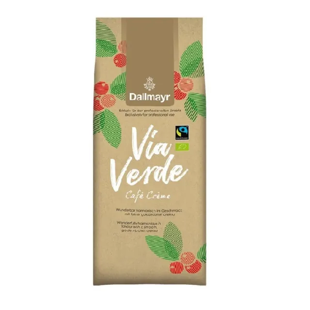 Dallmayr Via Verde Caf&eacute; Cr&egrave;me 6 x 1 kg Grains entiers, Bio Fairtrade