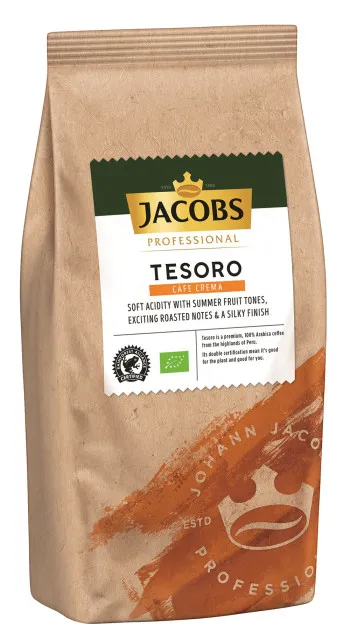 Jacobs Tesoro Caf&eacute; Crema 1 kg en grains entiers, bio, certifi&eacute; RA