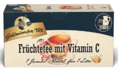 Thé Goldmännchen Jumbo aux fruits à la vitamine C, 20 sachets de 7 g pour théière