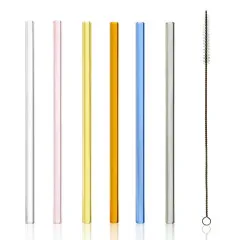 Stölzle Lausitz Pailles en verre colorées, lot de 6, avec brosse de nettoyage