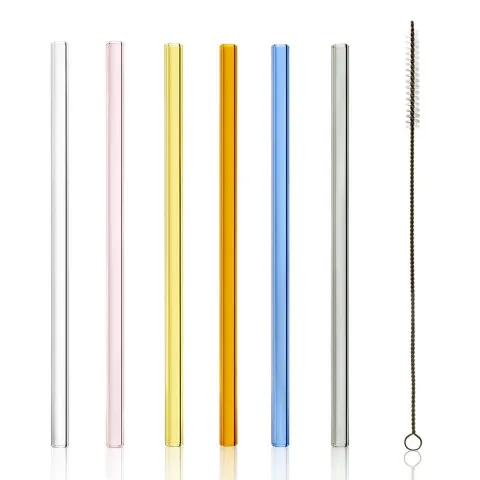 Stölzle Lausitz Glastrinkhalme farbig 6er Set, inkl. Reinigungsbürste