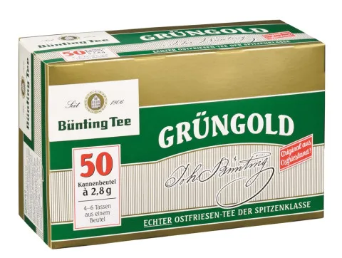 Thé Bünting Grüngold Thé de Frise orientale 50 x 2,8 g sachets pour théière