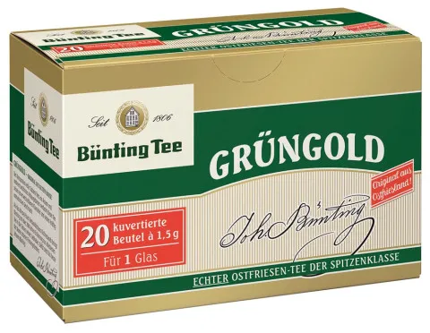 Thé Bünting Grüngold Thé de Frise orientale 20 x 1,5 g sachets de thé emballés